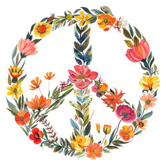 Sticker - PNG Floral inside Peace Sign Shape embroidery graphics pattern.