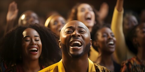 Sticker - Christian Singers Revering Jesus in a Church Choir. Concept Gospel Music, Christian Worship, Spiritual Singing, Choir Performances, Religious Hymns