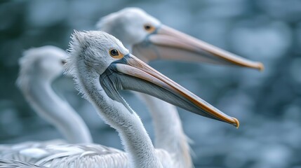 Poster -   A clear pelican in focus, surrounded by a crisp background