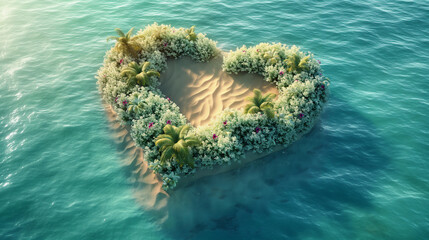 Wall Mural - A heart made of plants is floating in the ocean