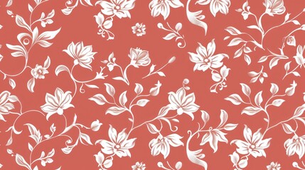 Wall Mural - Indulge in this delightful seamless pattern featuring charming white motifs on a floral backdrop ideal for enhancing textile wallpaper or print designs