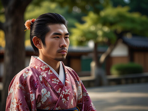 Japanese Man in a Traditional Kimono 