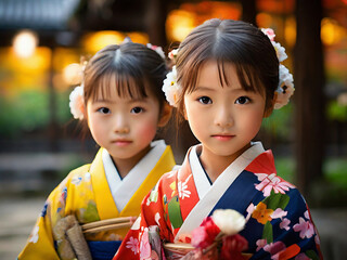 Wall Mural - Japanese Children in Traditional Kimonos 