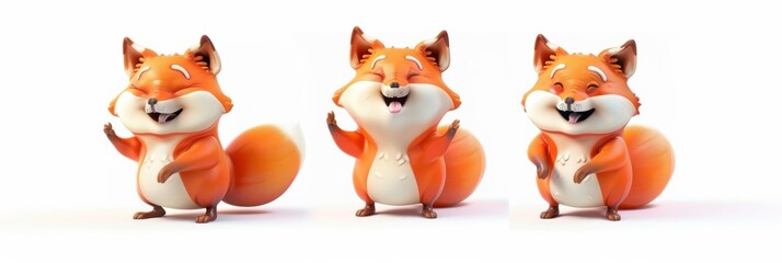 Fox. 3D rendering cute animal isolated over white background.