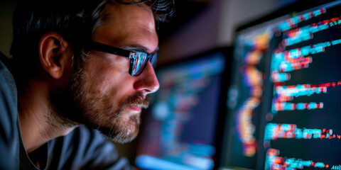 Developer or programmer coding on computer. Cybersecurity technology concept