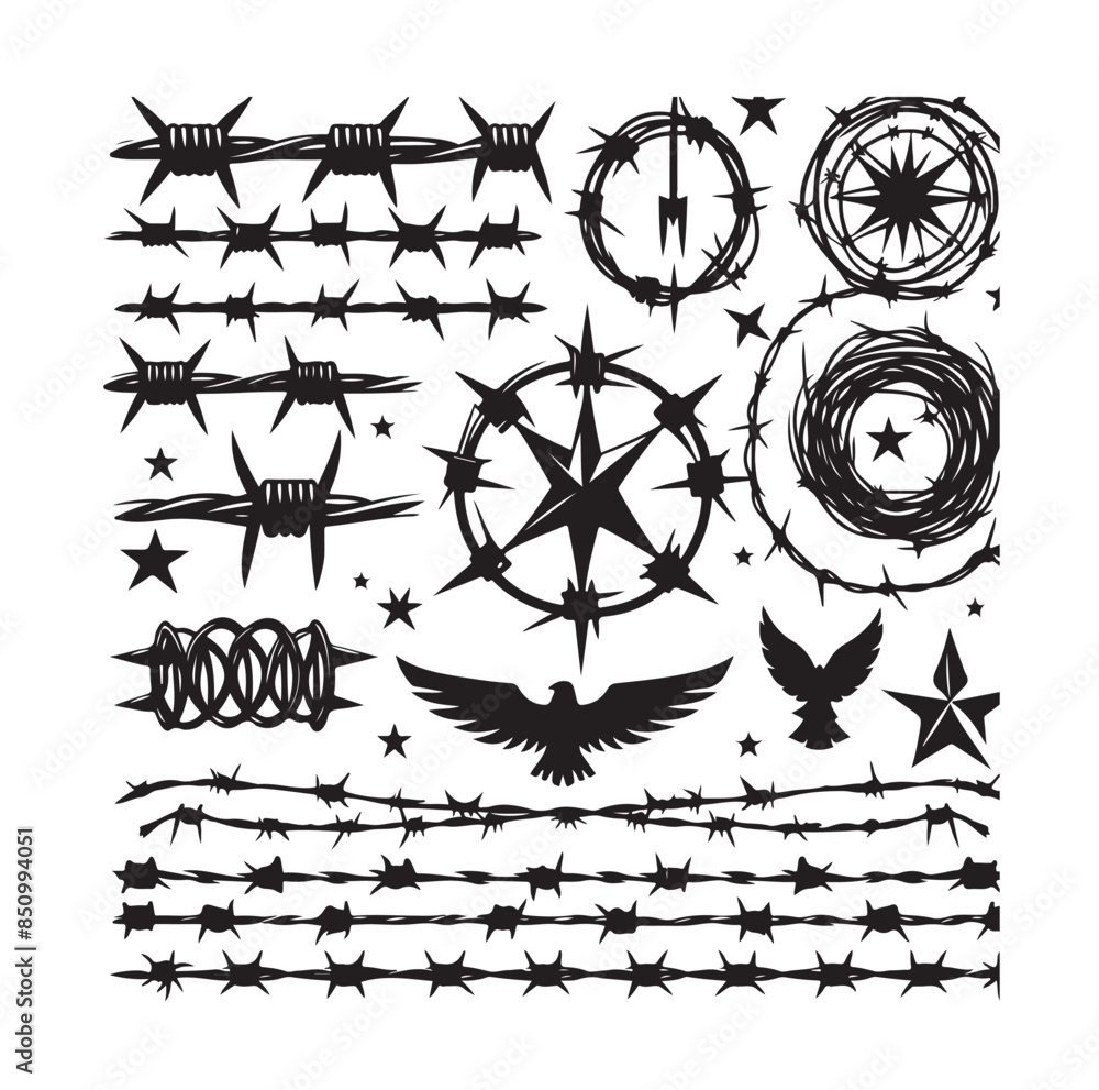 Barber Wire set isolated white background. Razor Wire in trendy minimal ...