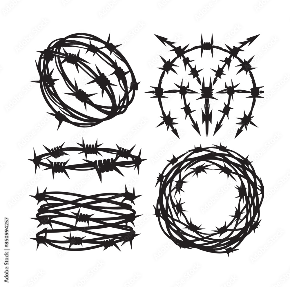 Barber Wire set isolated white background. Razor Wire in trendy minimal ...