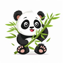 Wall Mural - A cute panda with bamboo leaves over white background