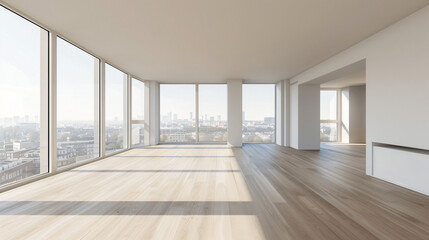 Wall Mural - Empty city apartment flooded with sunlight awaits a tenant