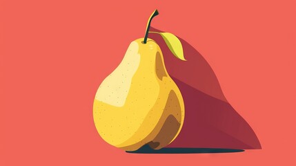  A yellow pear on a red background with two shadows of pears flanking the image