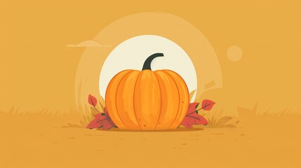 Poster -   A pumpkin rests atop a field, surrounded by fallen foliage and an egg in the background