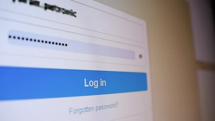 Sign in social network email blurred password protected forgotten shot of a monitor screen pixels visible Log in Sign in to social network or an email. Shot of a computer screen, camera moving, pixels