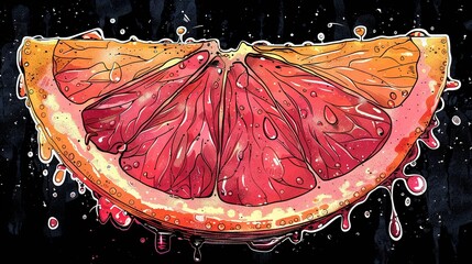 Wall Mural -   A grapefruit cut in half on a black background, dripping with water