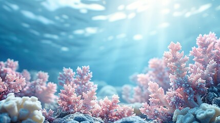  Sunlight illuminates vibrant coral and seaweed in a stunning underwater panorama