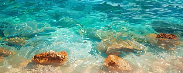 Wall Mural - Tropical lagoon with clear water, vibrant colors, serene and inviting, photo realism