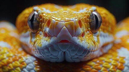 Wall Mural -   A close-up of a snake's head with yellow and white patterns on its body and eyes