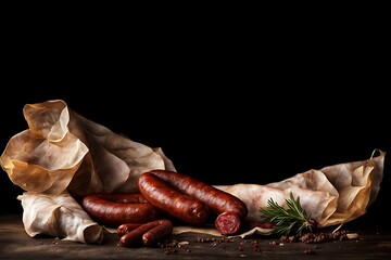 Wall Mural - traditional food smoked sausages smokehouse sausage meat smoke house dried tradition delicious diet smoky beef hanging fat prepared larder calorie epicure pork pantry cookery store domestic spicey