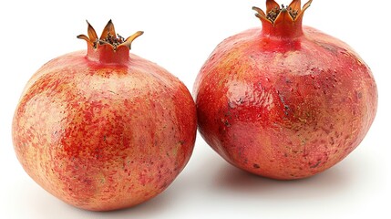 Wall Mural -   A pair of pomegranates rest atop a white platform against a white backdrop