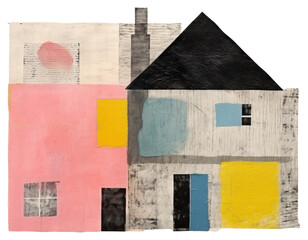 Canvas Print - PNG Painting collage house art.