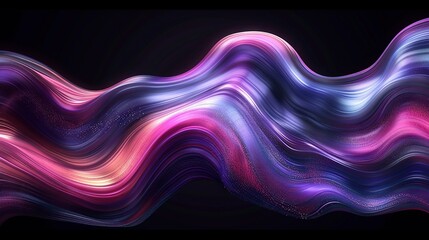 Wall Mural -   A computer-generated image featuring a wave of pink, purple, and blue on a black background