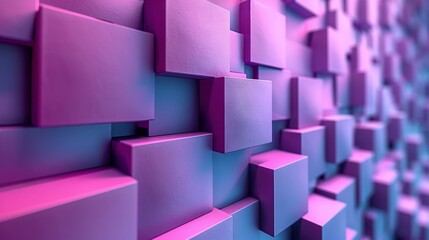 Wall Mural -   A wall adorned with numerous cubes and an intricate pink-blue pattern on one side