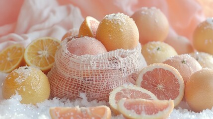 Poster -   Oranges and grapefruits on snow-covered ground