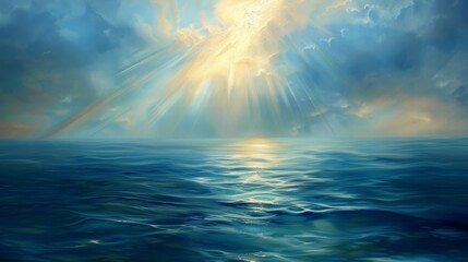 Golden light filters through azure and cerulean illuminating tranquil waters
