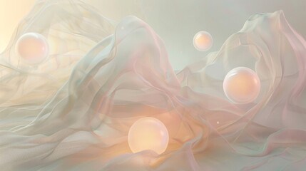 Wall Mural - Soft orbs and translucent veils create a serene minimalist scene