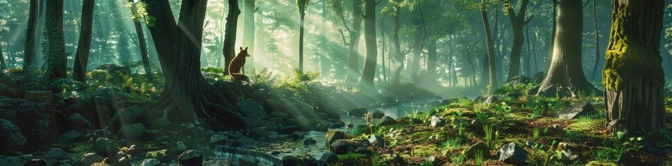 dark rainforest sun rays through the trees rich jungle greenery atmospheric fantasy forest 3d illustration