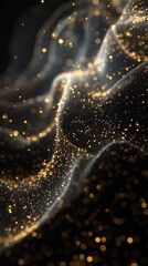 Wall Mural - golden particles flowing on black background