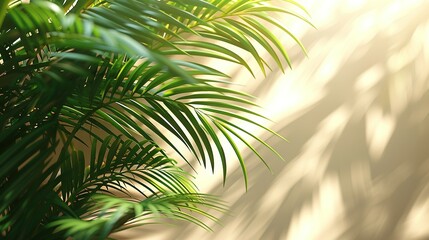 Wall Mural -   A close-up of a palm tree against a blurry wall in the background