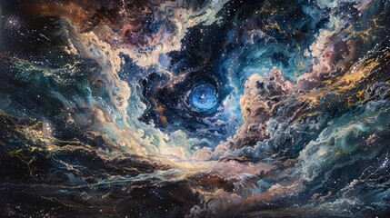Celestial scene with shimmering stardust and dark cosmic backdrop