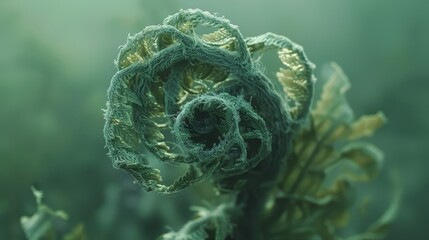 Canvas Print - Delicate fern frond unfurls in soft diffused light