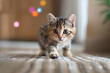 Sticker - A playful kitten chasing a laser pointera??s dot on the wall.