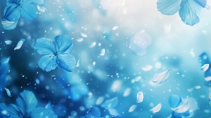 Wall Mural - Delicate blue petals floating in hazy dreamlike background