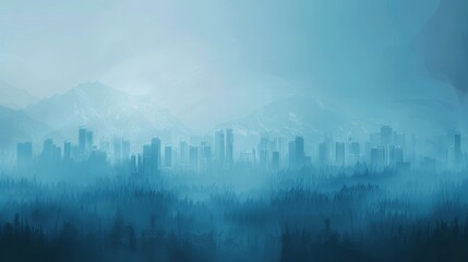 Wall Mural - Soft-focus blue with distant mountain silhouettes