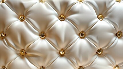 Sticker - White leather upholstery background with golden buttons showing luxury concept