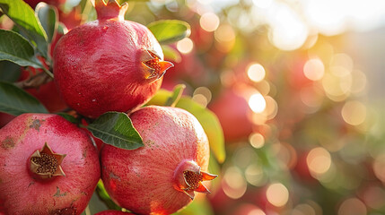 Canvas Print -   Close-up of pomegranates on a tree with blurred background
