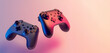 © Jess rodriguez - 2 game controllers floating on pink background - future of gaming concept