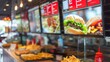 © Prostock-studio - Close-up shot of fast food menu with hamburgers, fries, and other items. Mounted on wall above counter with food items, fries, and ketchup.