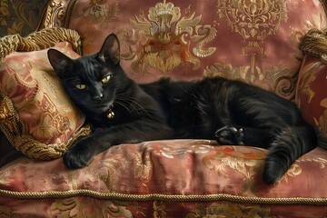 Wall Mural - A Bombay cat lounging on a plush velvet chair.