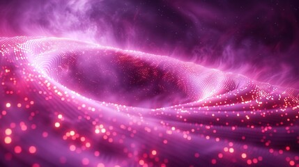 Poster -   An image of a swirling mix of purple and pink hues, adorned with stars against a black backdrop
