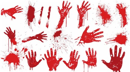 Wall Mural - An isolated set of blood ink with splashes and drops. Red grunge set with blood ink splashes and drops.