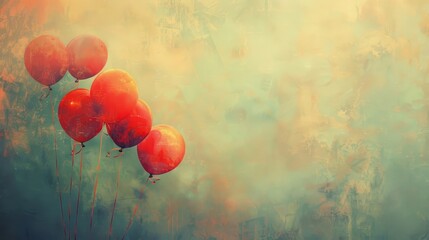 Wall Mural - Red balloons in hazy pastel background surreal