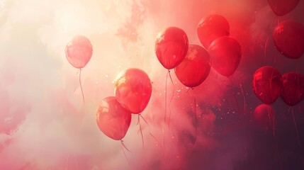 Wall Mural - Hazy red balloons surreal pastel background