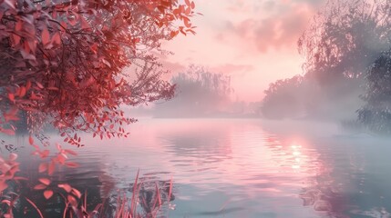 Sticker - Peaceful scene with rosy glow on tranquil waters