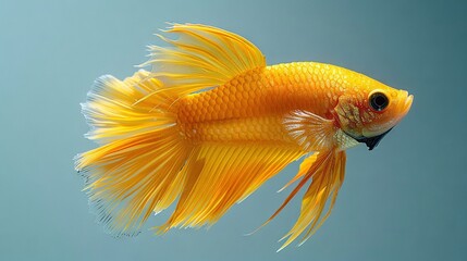   A close-up of a goldfish in a clear blue background