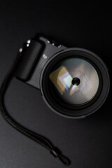 camera lens on a black background