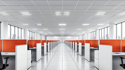 Wall Mural - Bright and spacious office interior with red partition panels, designed for efficiency and style