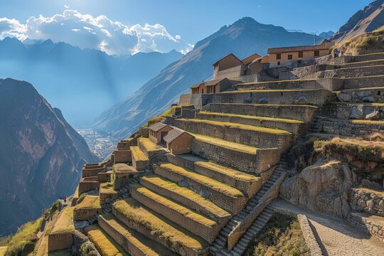 Ancient city of Ollantaytambo, showcasing its grand fortress and historical significance 